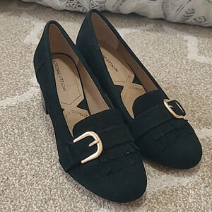 Adrienne Vittadini Black Leather Loafer Heels - Size 8